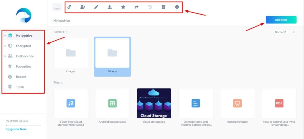 Icedrive user interface