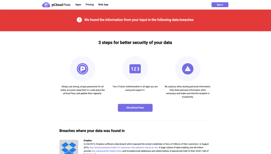 pCloud Data Breach Checker