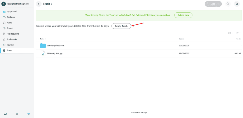 pCloud - trash folder