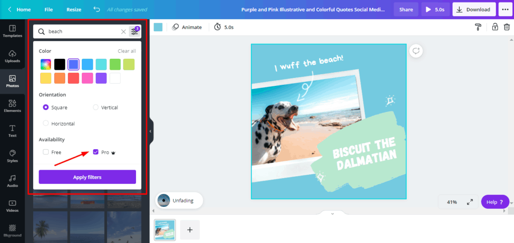 Canva Search Filters