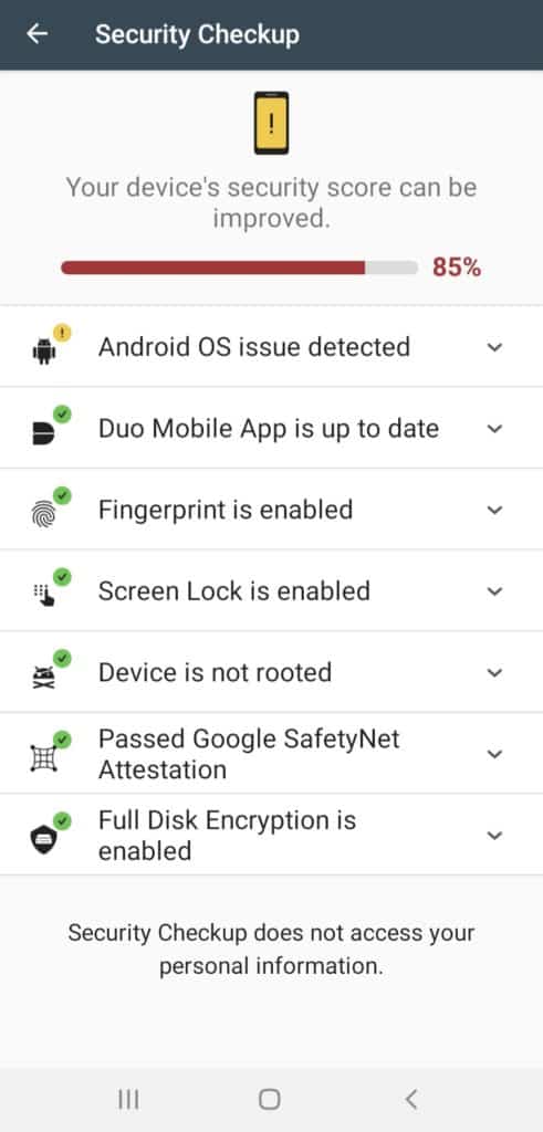 Duo Mobile Security checkup