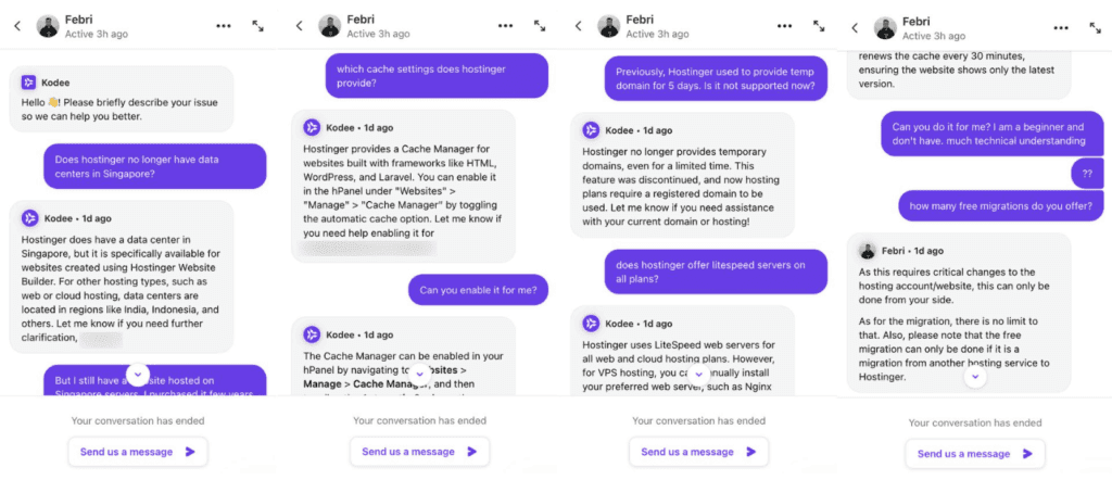 Hostinger live chat support