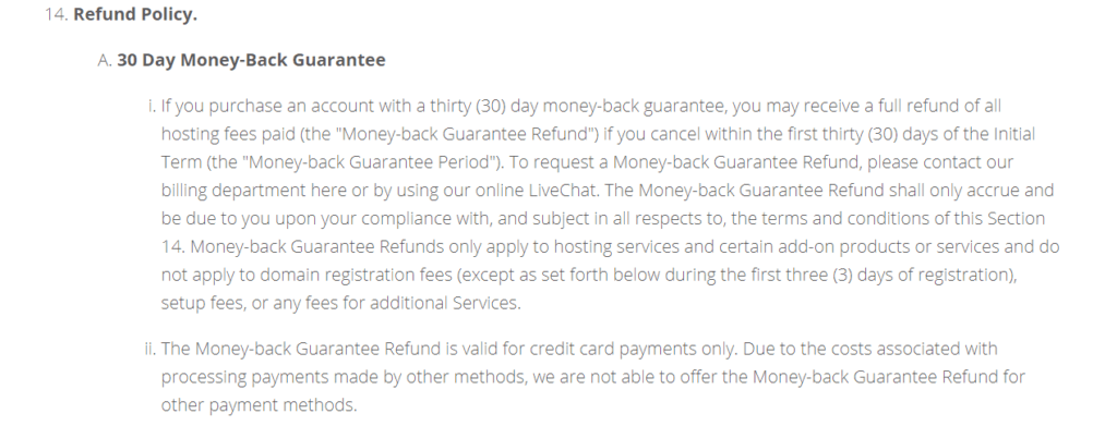 bluehost Refund policy