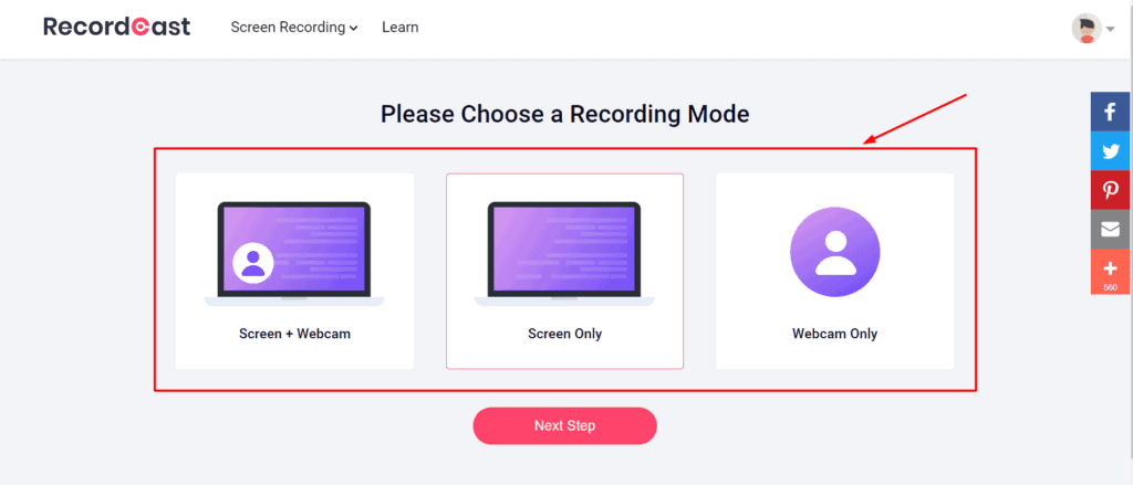 RecordCast Recording Mode