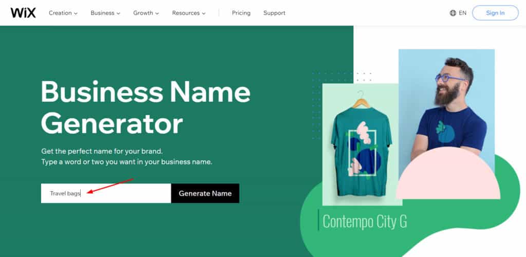 Wix Business Name Generator Homepage