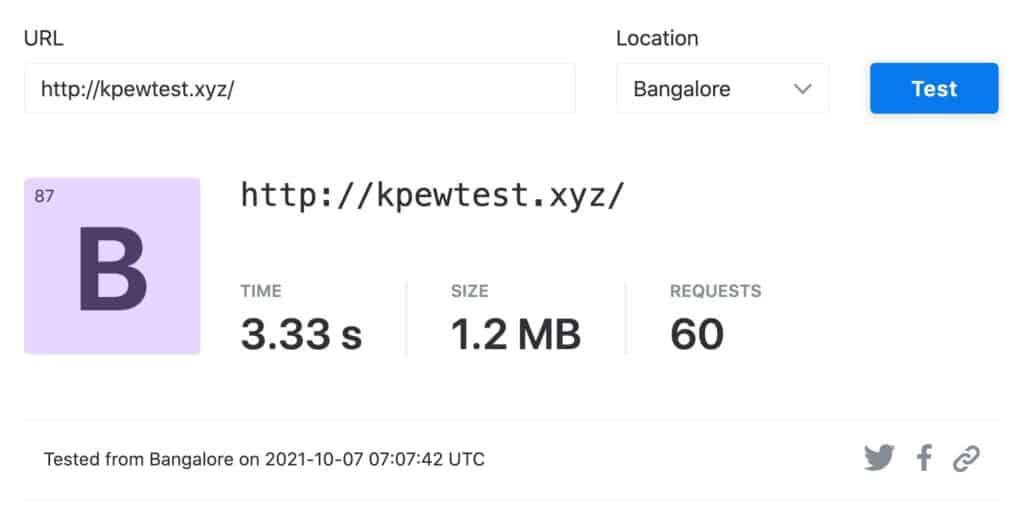 EasyWP Speed Test (Bangalore)