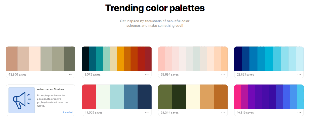 Exploring trending palettes in Coolors