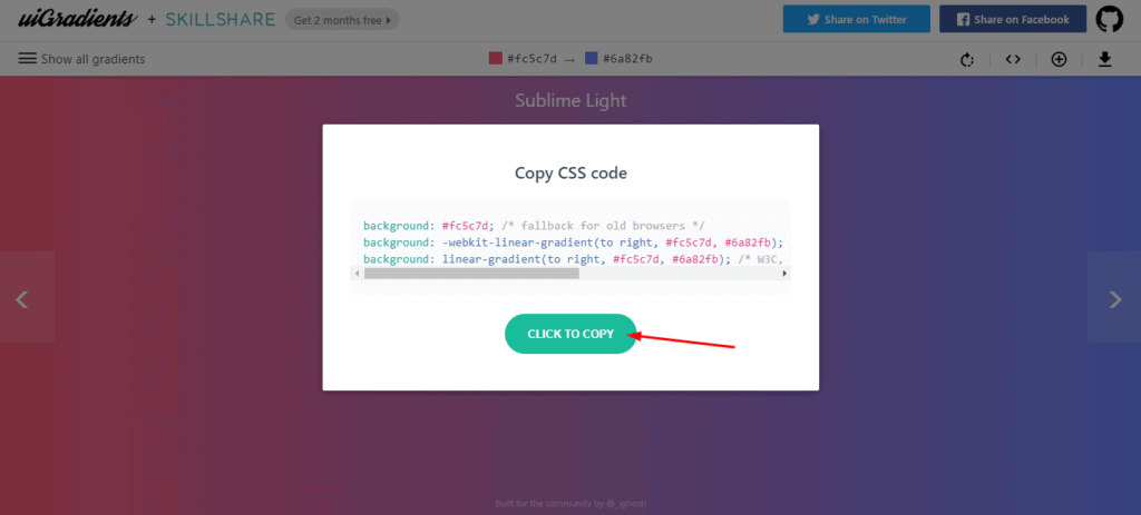 Get CSS code in uiGradients