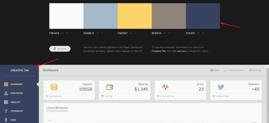 Preview palette on webpage in Colormind