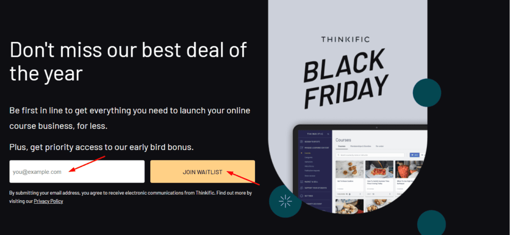 Thinkific Black Friday Deal Page