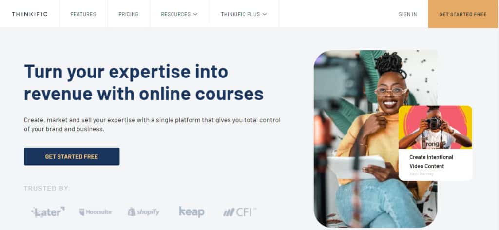 Thinkific course creator homepage