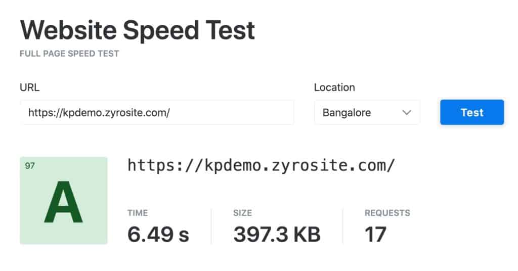 Zyro speed test - Bangalore