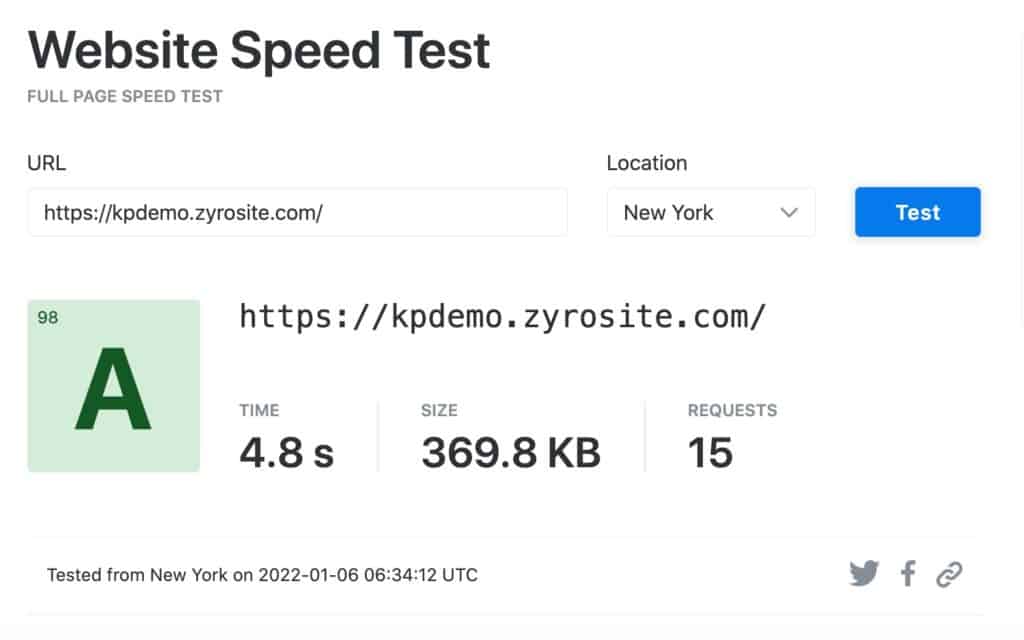 Zyro speed test - New York