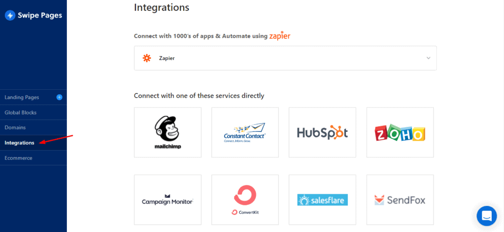Integrations in Swipe Pages