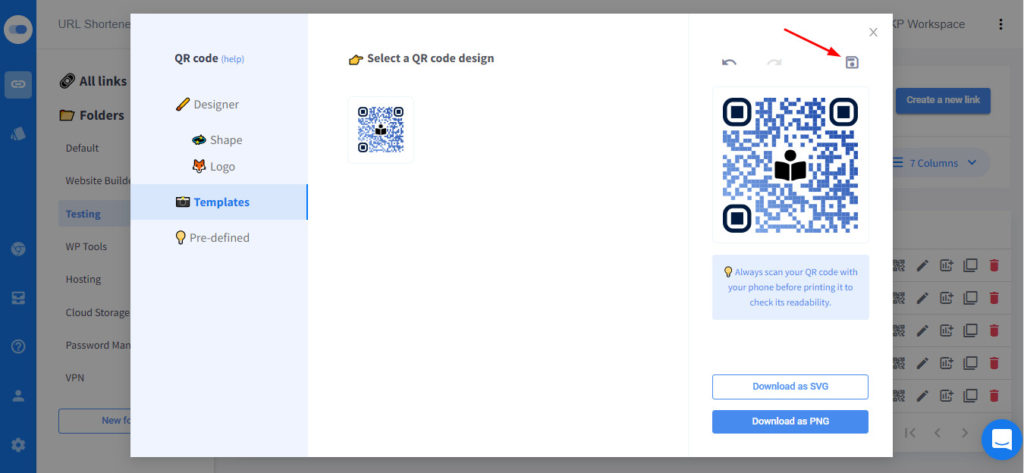 QR Code Templates Tab in Switchy