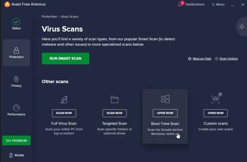 Avast Antivirus Scan Modes