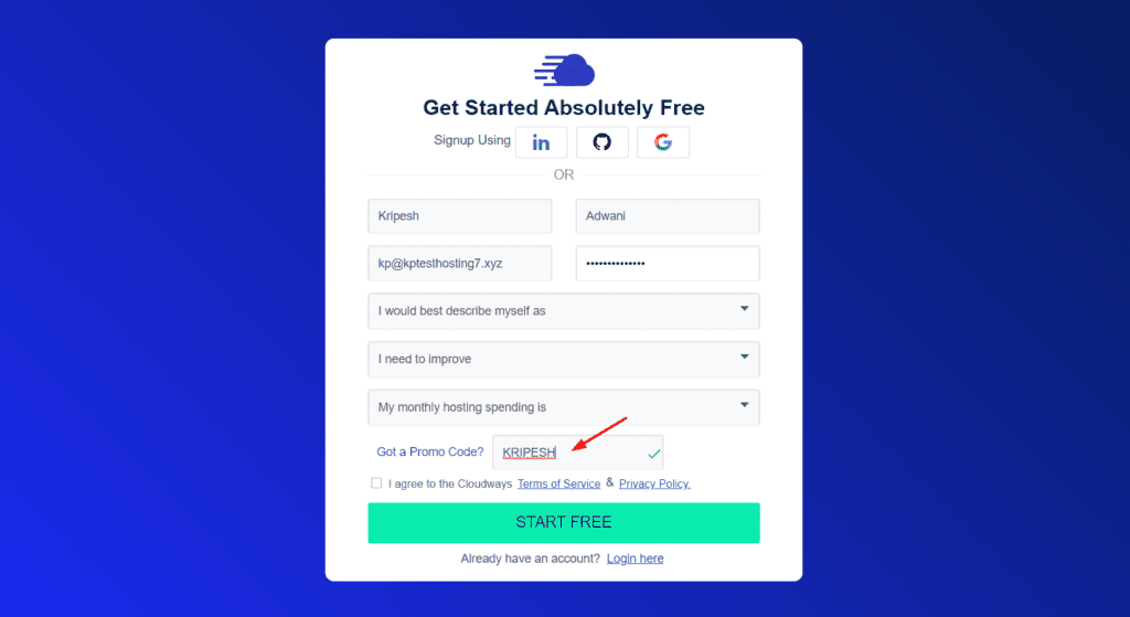 Adding coupon code in Cloudways