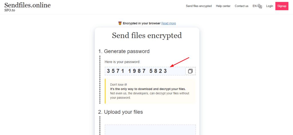 Password generation on SendFiles