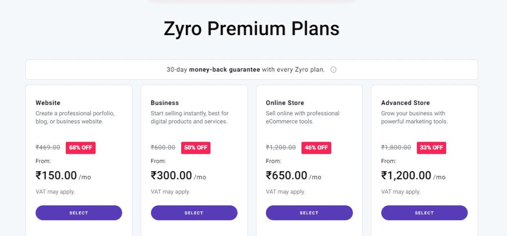 Zyro Pricing Plans