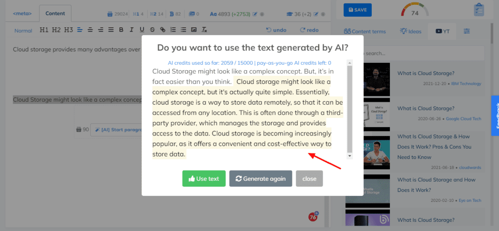 Generating high Quality content with AI Paragraph tool
