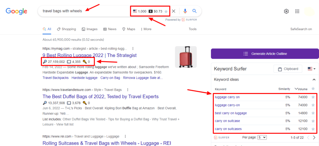 Keyword surfer features