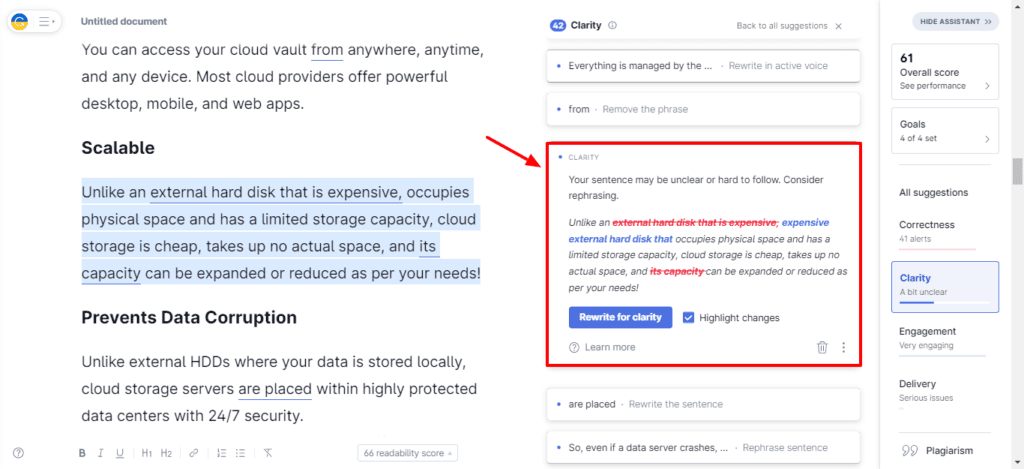 Grammarly Clarity Checking