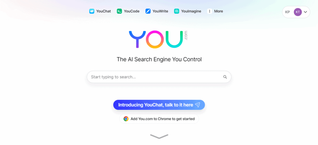 You.com homepage