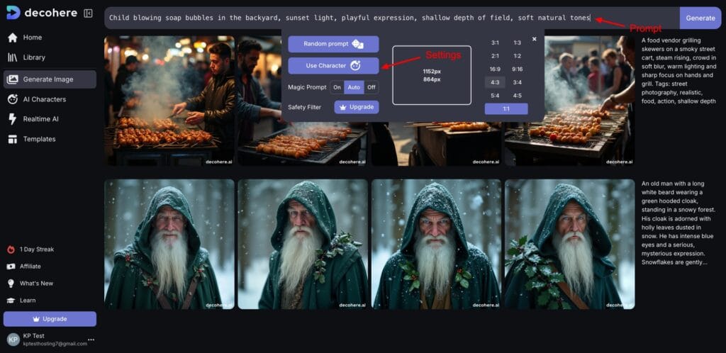 Generating image with Decohere