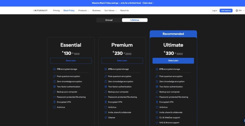Internxt Black Friday pricing