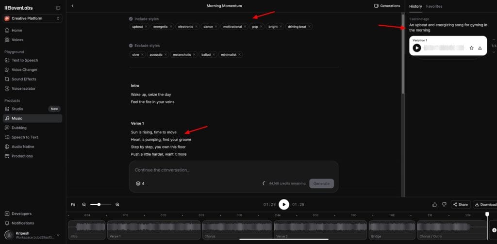ElevenLabs music generator