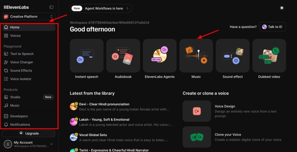 ElevenLabs - user interface