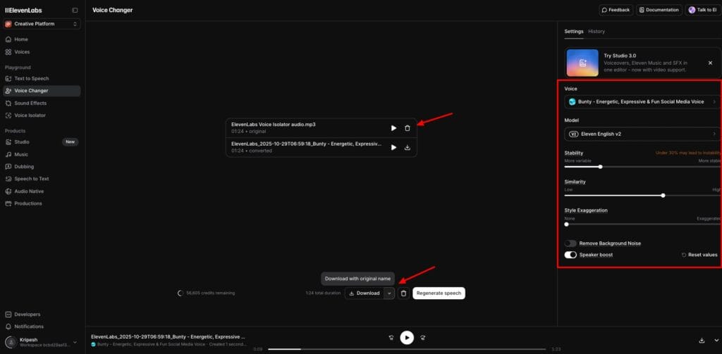 ElevenLabs - voice changer