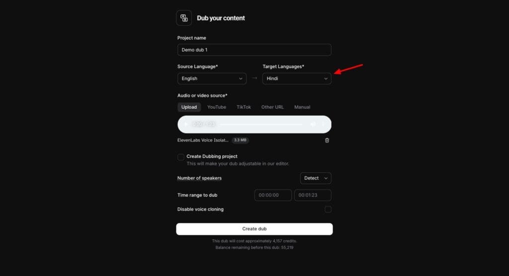 ElevenLabs - voice dubbing