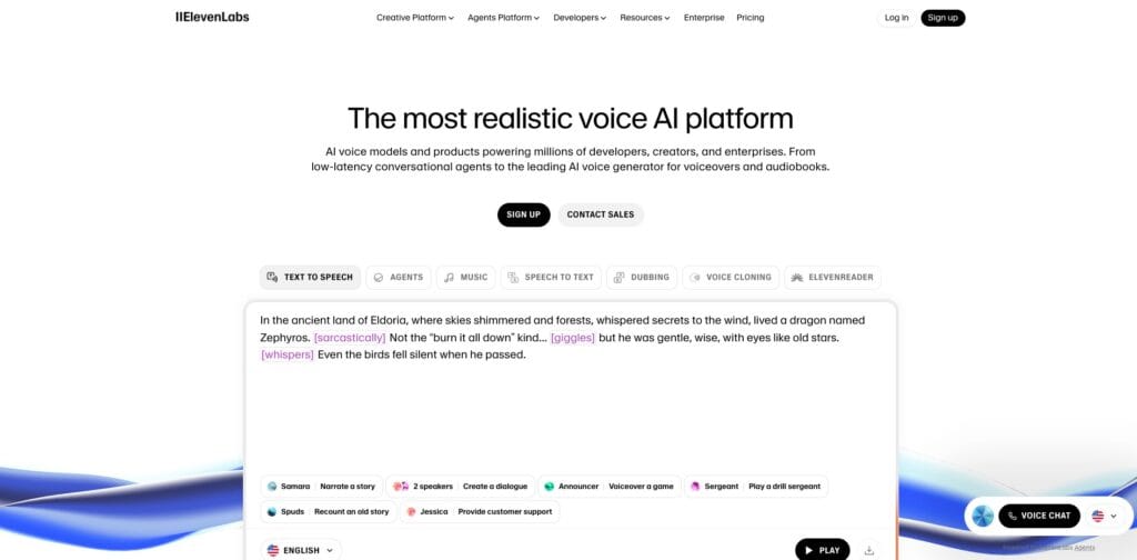 Elevenlabs homepage