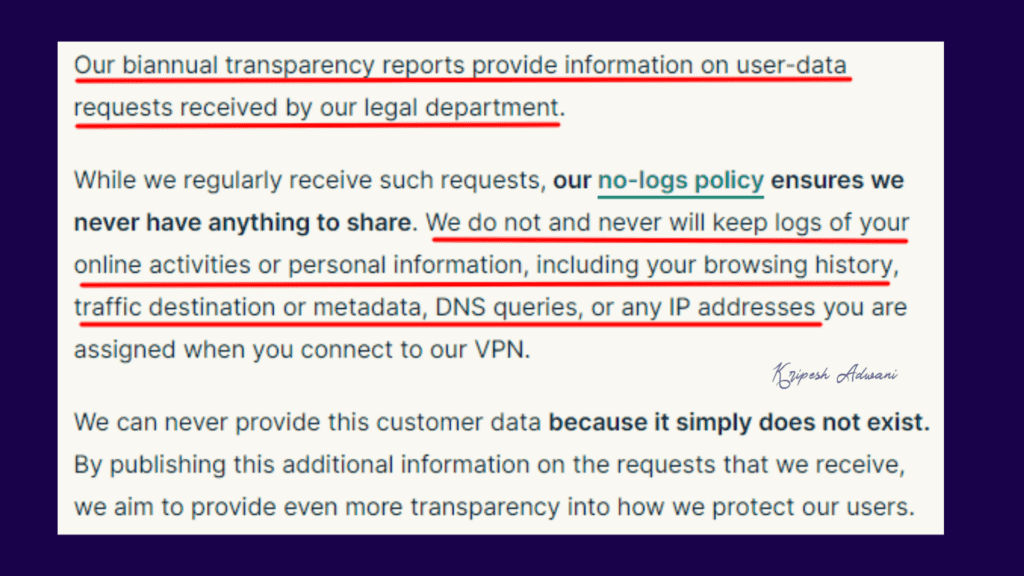 ExpressVPN no-log policy