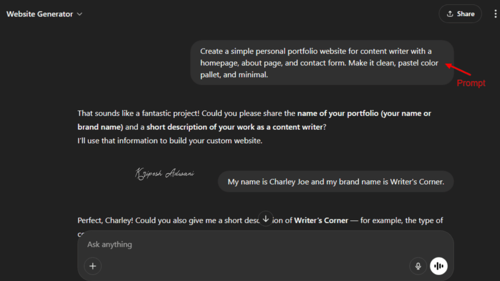 Website Generator Example