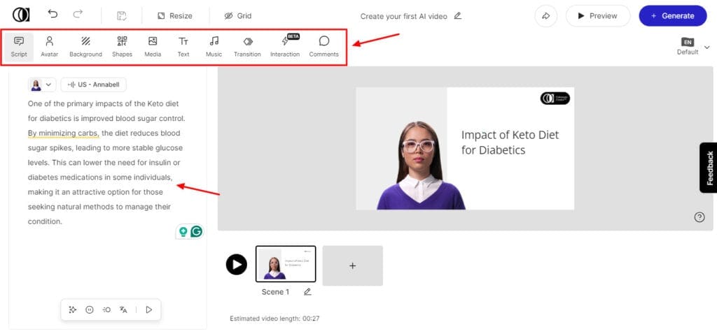 Colossyan video generation settings