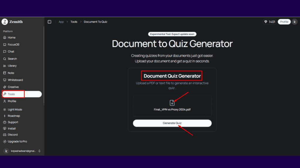 Document to Quiz Menu