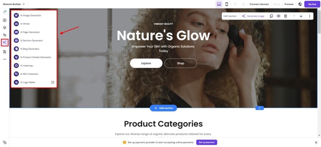 Hostinger website builder- AI tools