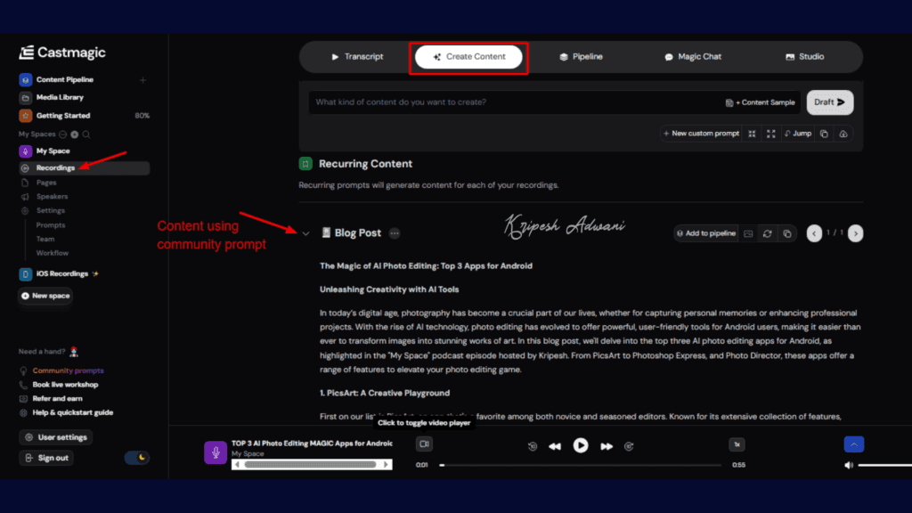 Castmagic Review (2026) - Perfect AI Tool For Content Creators? 13 Community Prompt Output