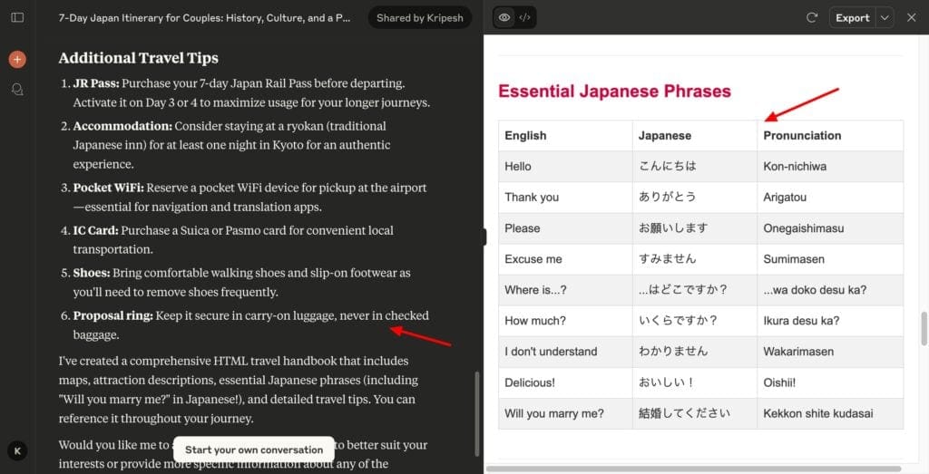 Claude - Travel itinerary