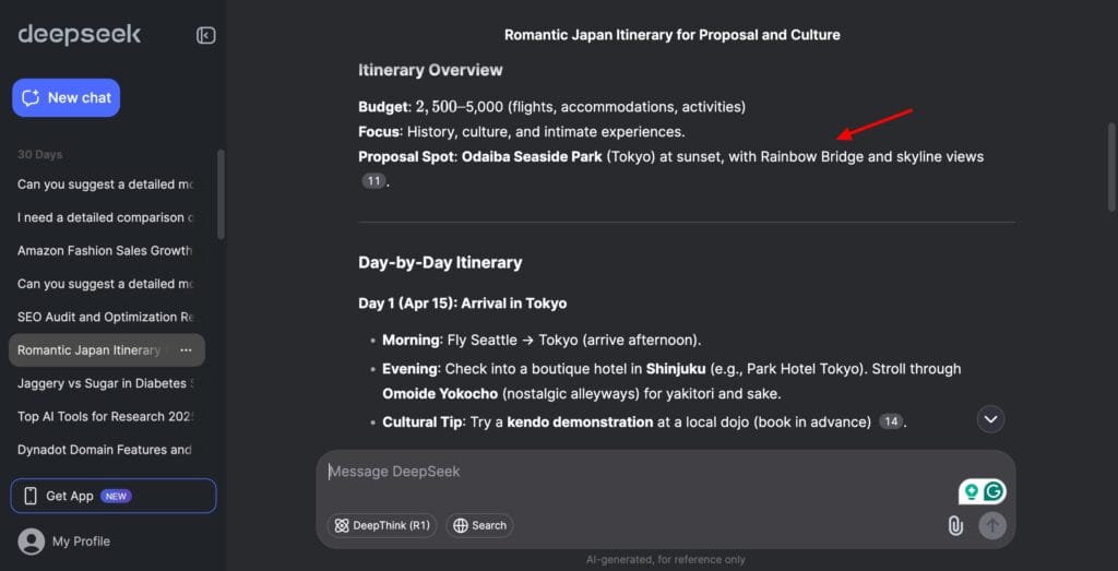 Deepseek - Travel itinerary