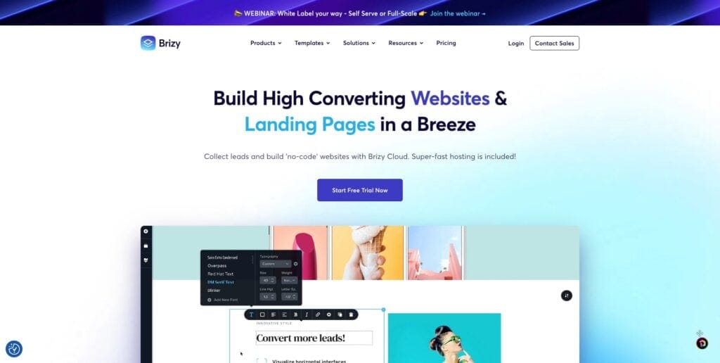 Brizy Cloud homepage