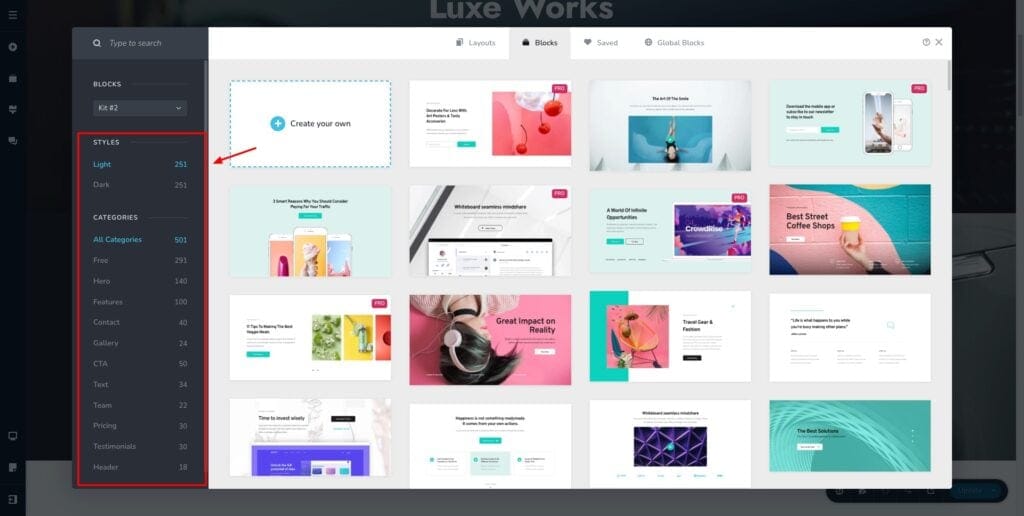 Brizy cloud - website blocks