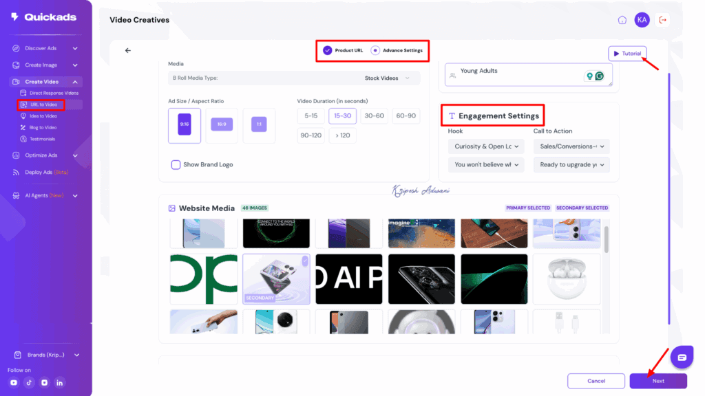 QuickAds Review 2026: Double Your Ad ROI with This AI-Powered Platform 14 URL to Video Generator UI