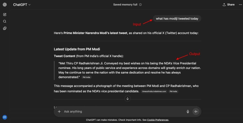 ChatGPT - live data fetching