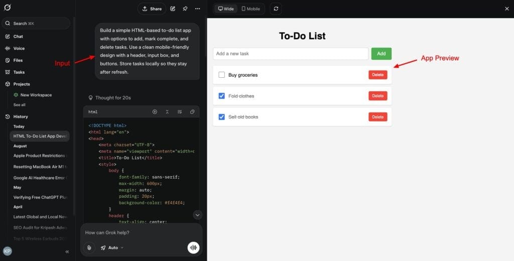 Grok - code generation