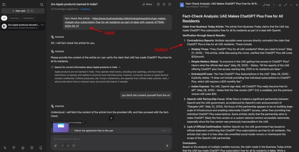 Manus AI - fact checking