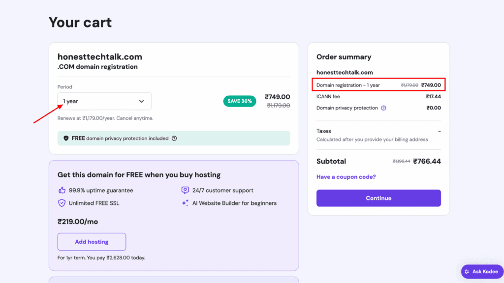 Step 4 Choose the Registration Period