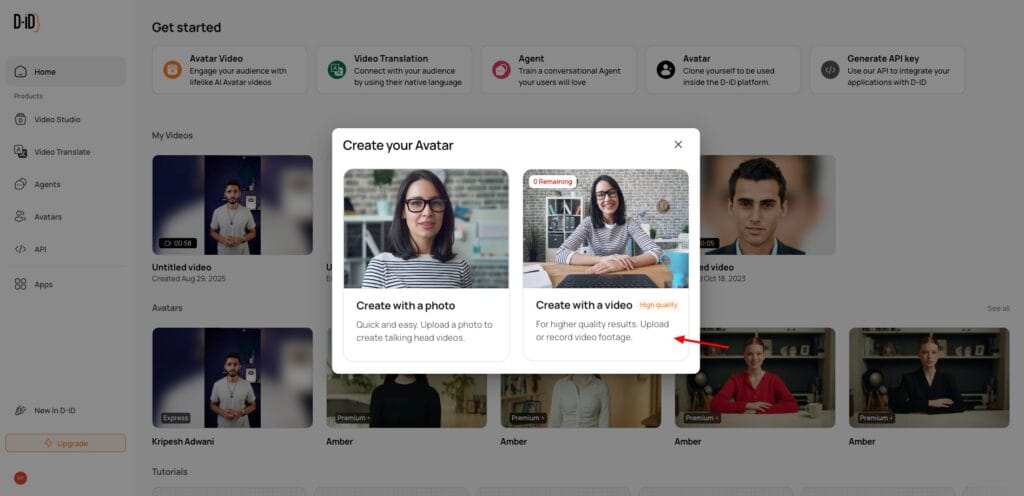 D-ID custom avatar generation